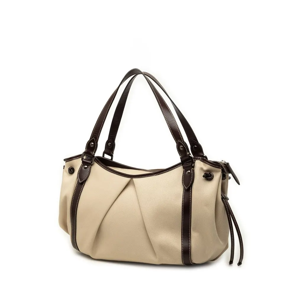 Burberry Leather Trimmed Canvas Tote Beige Very good - Back View