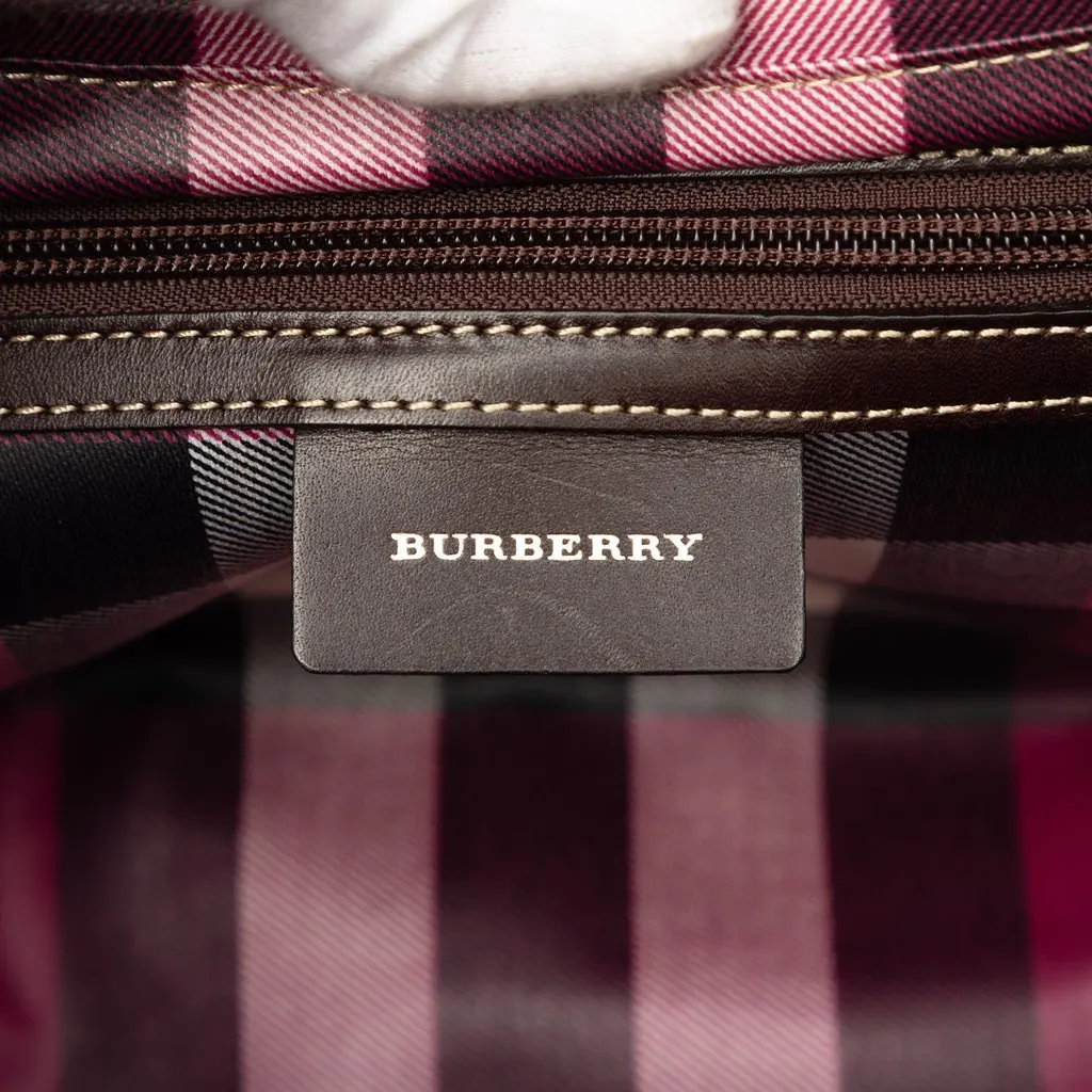 Burberry Leather Trimmed Canvas Tote Beige Very good - Box View
