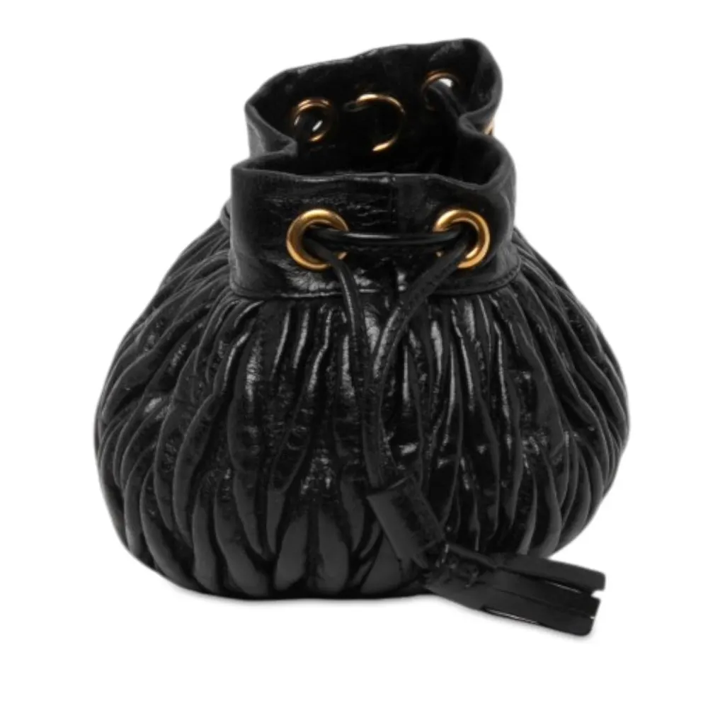 Miu Miu Mini Matelasse Nappa Bucket Bag Black Leather Very good - Front View
