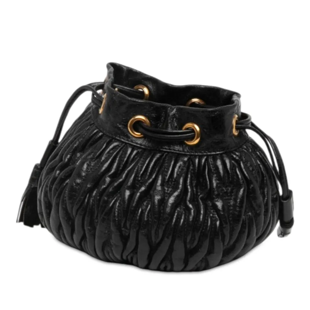 Miu Miu Mini Matelasse Nappa Bucket Bag Black Leather Very good - Back View