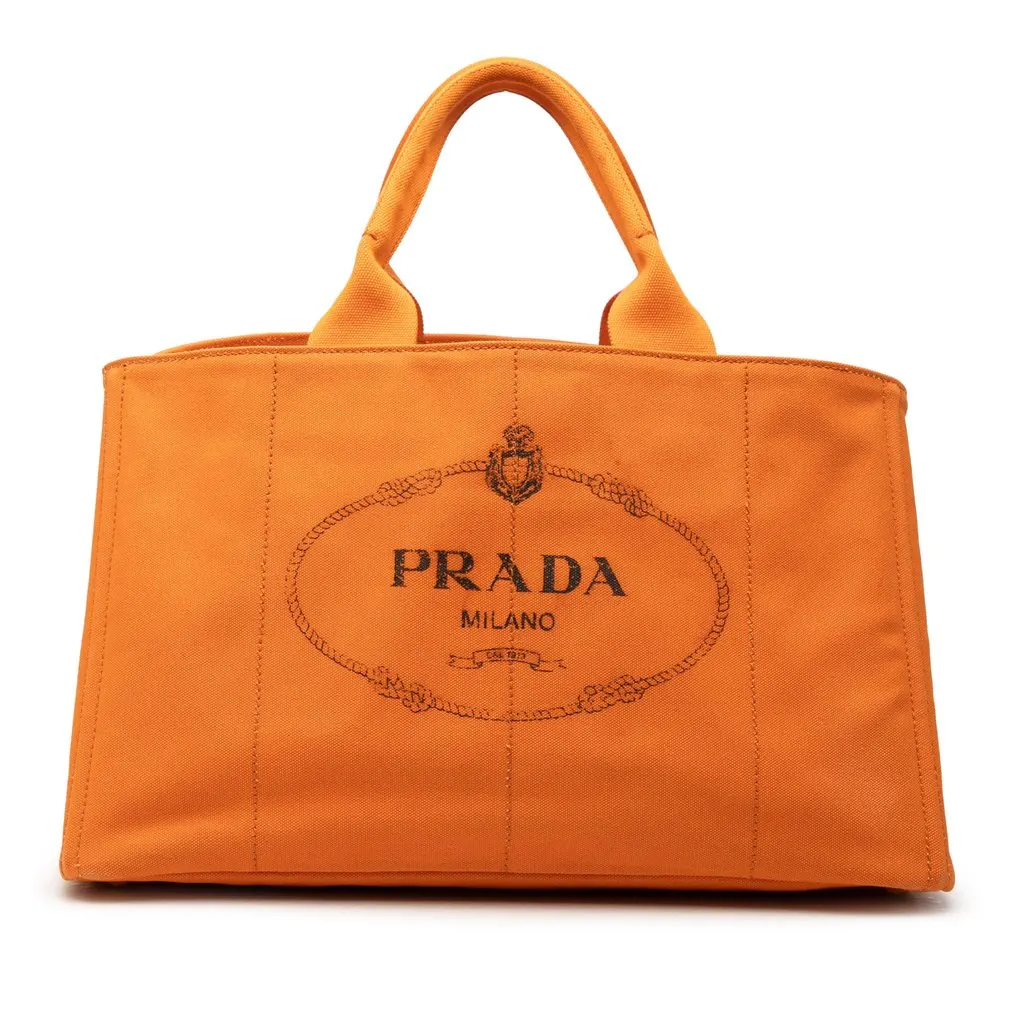 Prada Large Canvas Canapa Logo Tote Orange Canvas Very good - Front View