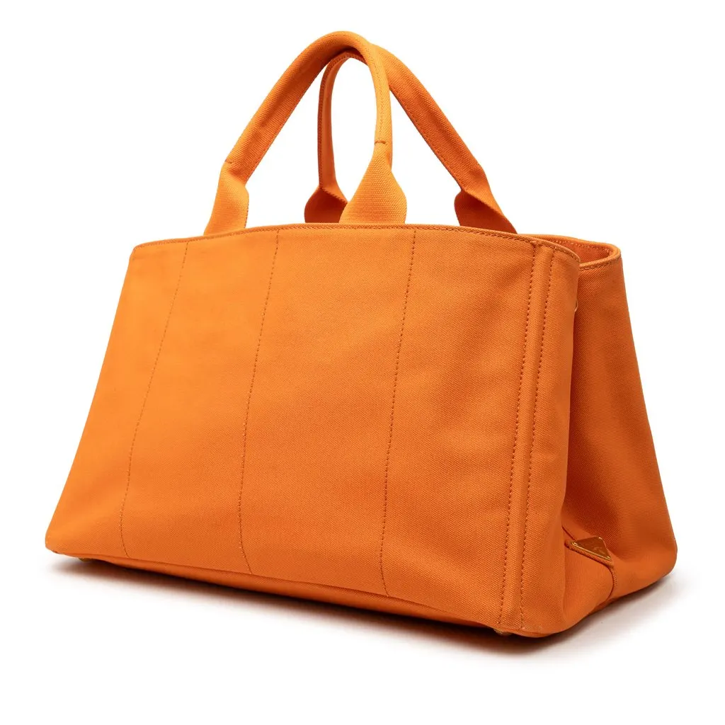 Prada Large Canvas Canapa Logo Tote Orange Canvas Very good - Back View
