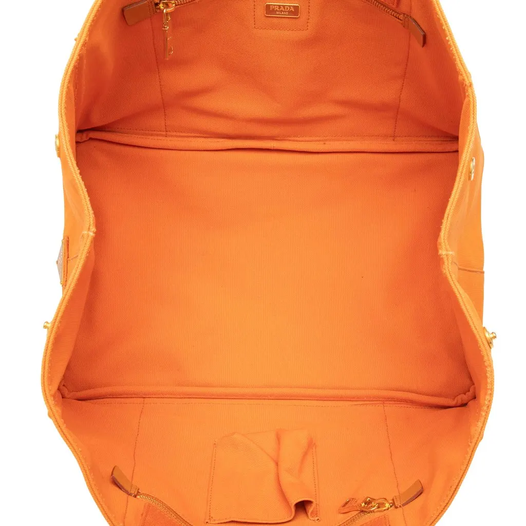 Prada Large Canvas Canapa Logo Tote Orange Canvas Very good - Model View