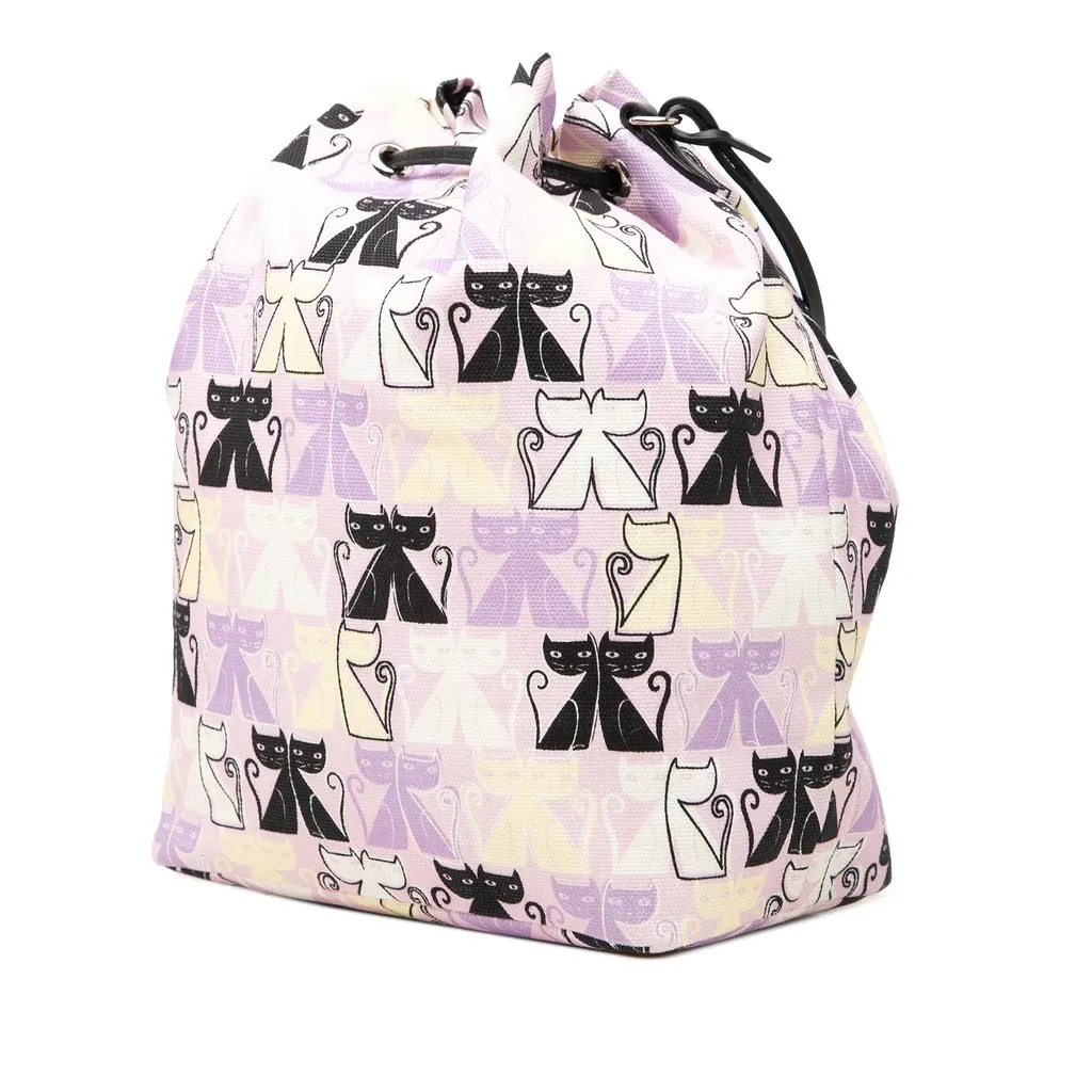 Miu Miu Canvas Cats Print Drawstring Pouch Purple Canvas Very good - Back View