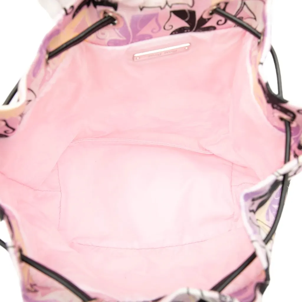 Miu Miu Canvas Cats Print Drawstring Pouch Purple Canvas Very good - Model View