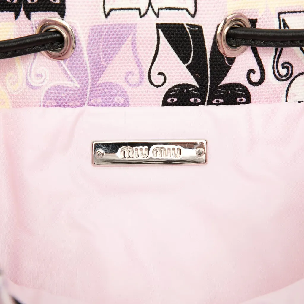 Miu Miu Canvas Cats Print Drawstring Pouch Purple Canvas Very good - Box View