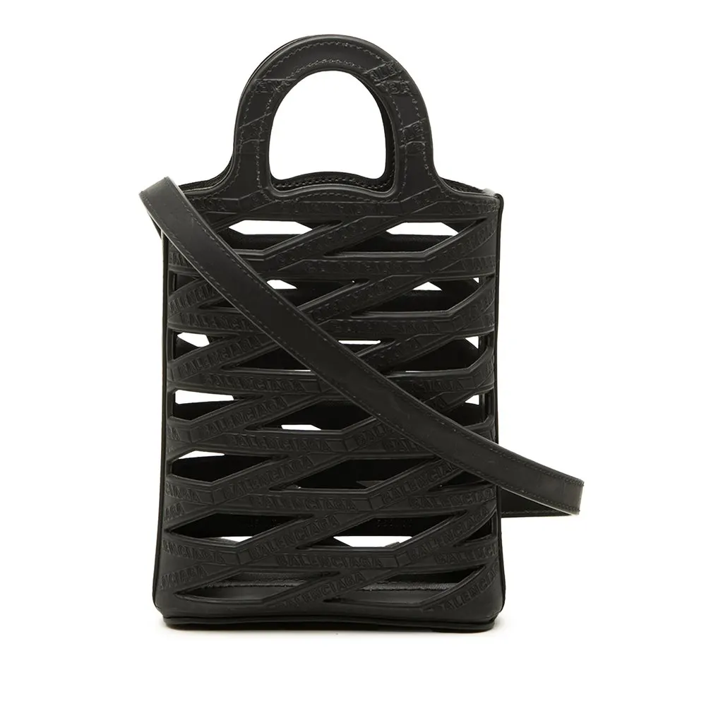 Balenciaga Leather Neo Basket Phone Holder Black Leather Very good - Front View