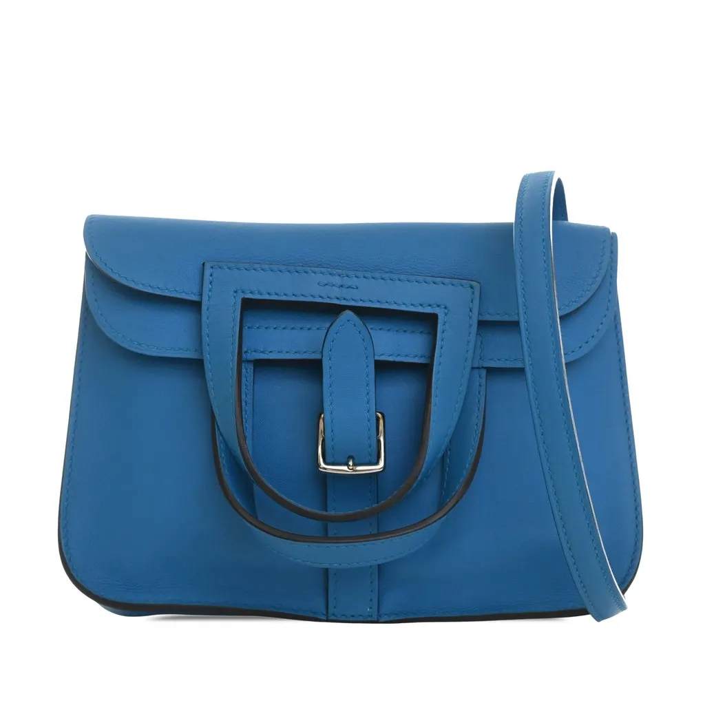 Hermès Mini Swift Halzan 22 Blue Leather Very good - Front View