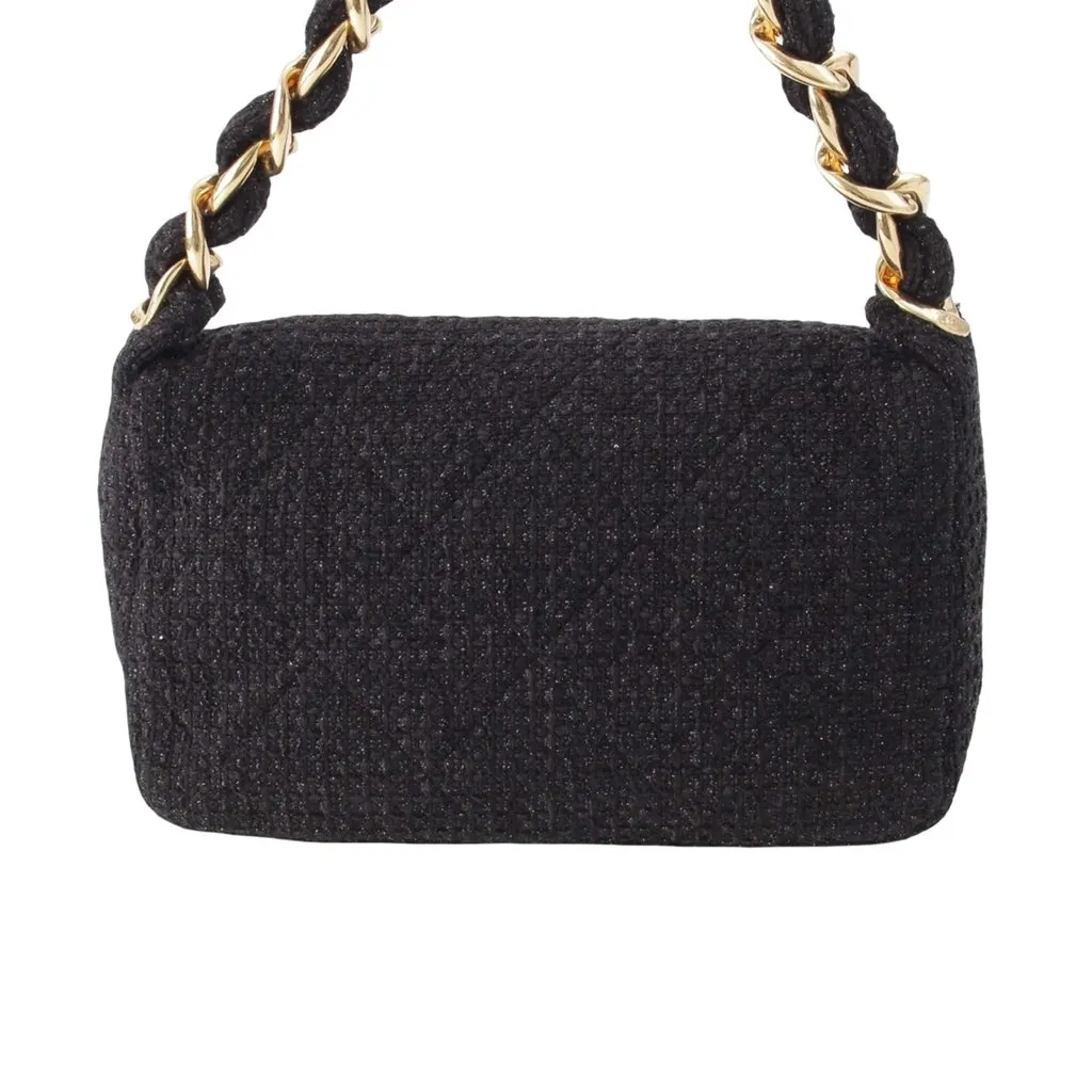 Chanel CC Quilted Tweed Single Flap Black Very good - Back View