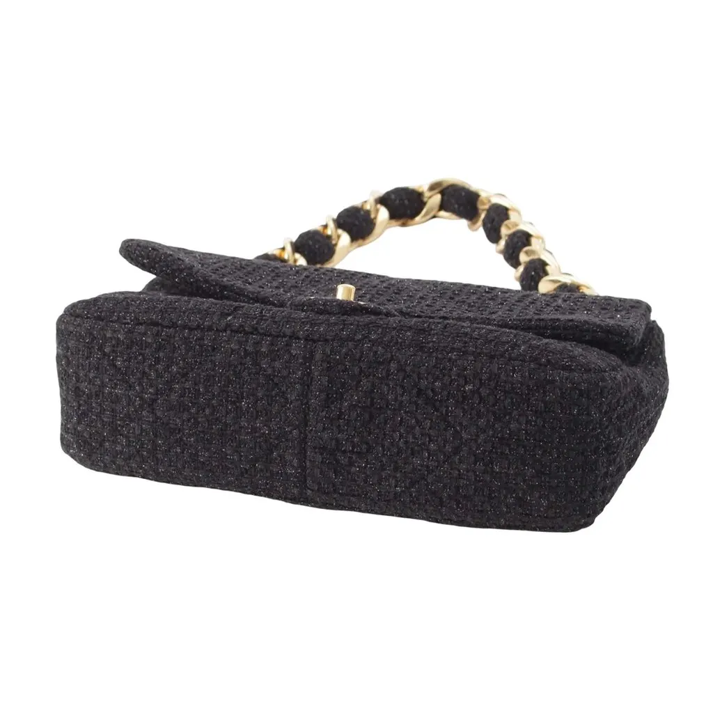 Chanel CC Quilted Tweed Single Flap Black Very good - Inside View