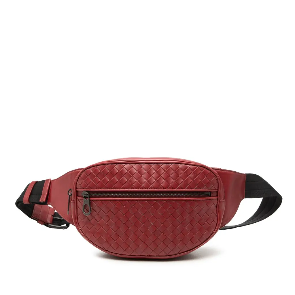 Bottega Veneta Nappa Intrecciato Belt Bag Red Leather Very good - Front View