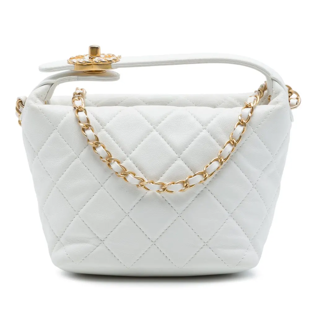 Chanel Small Quilted Lambskin Perfect Meeting Hobo White Leather Very good - Front View