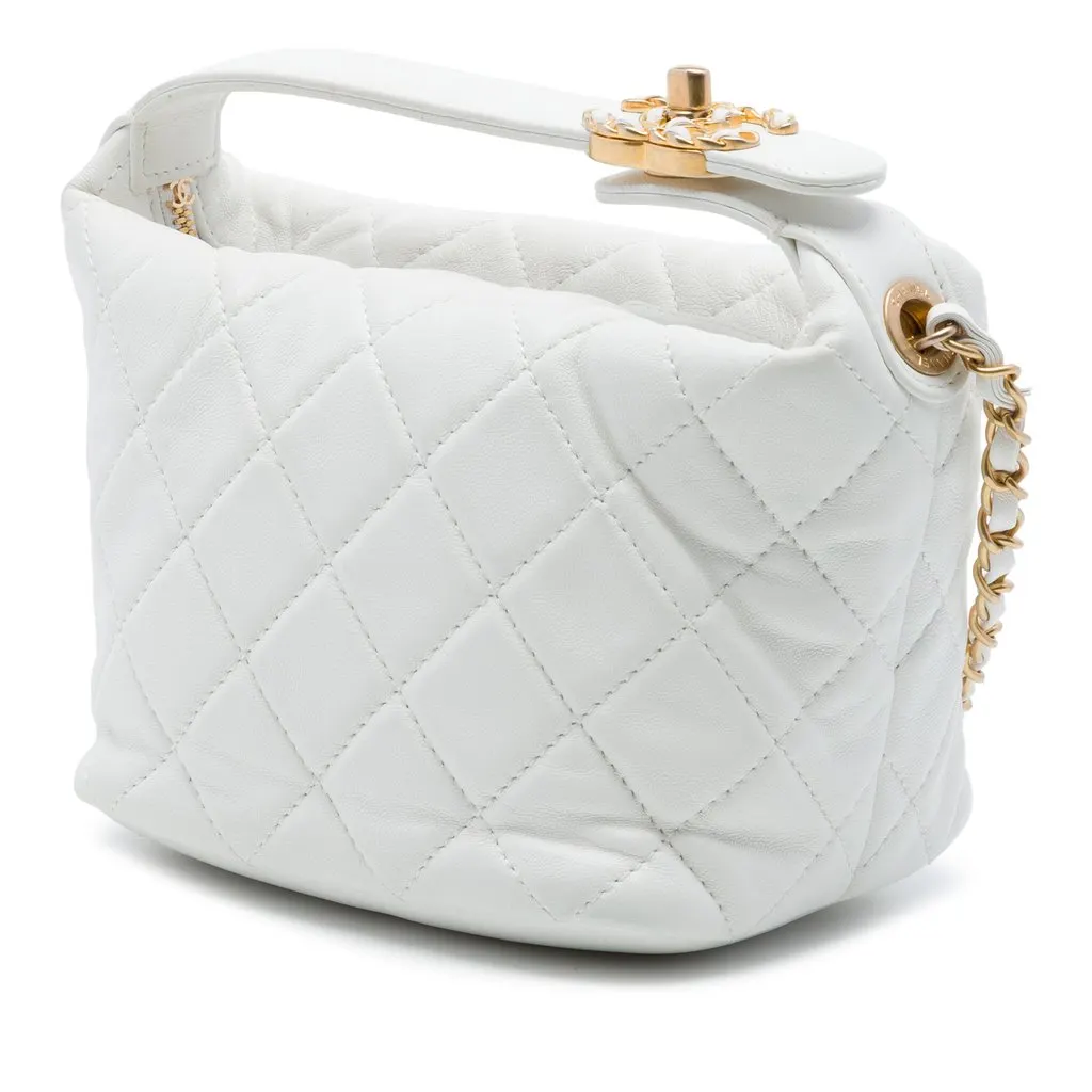 Chanel Small Quilted Lambskin Perfect Meeting Hobo White Leather Very good - Back View