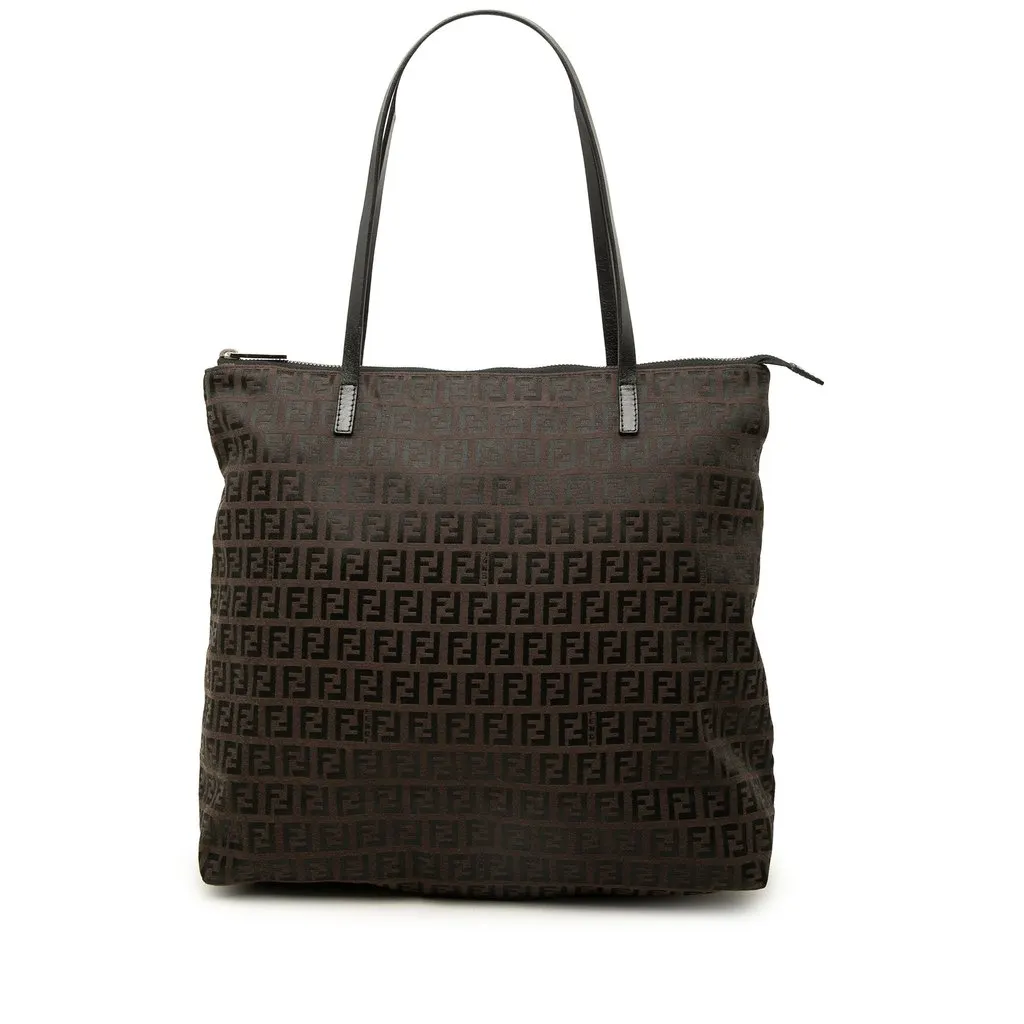 Fendi Zucchino Canvas Tote Brown Canvas Good - Front View