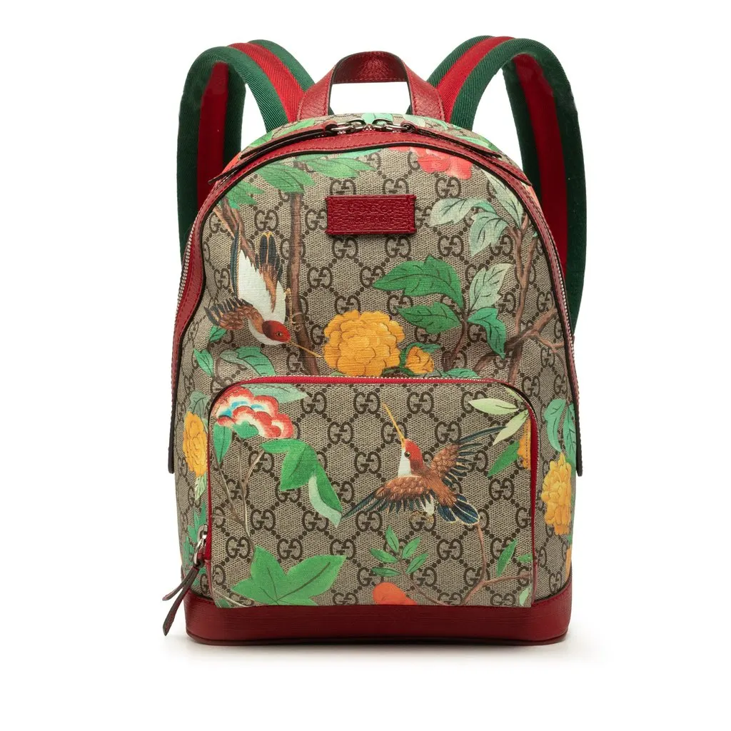 Gucci Small GG Supreme Web Tian Backpack Beige Canvas Good - Front View