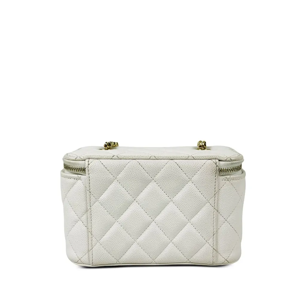 Chanel Small Quilted Caviar Coco Casino Vanity Case White Leather Good - Back View