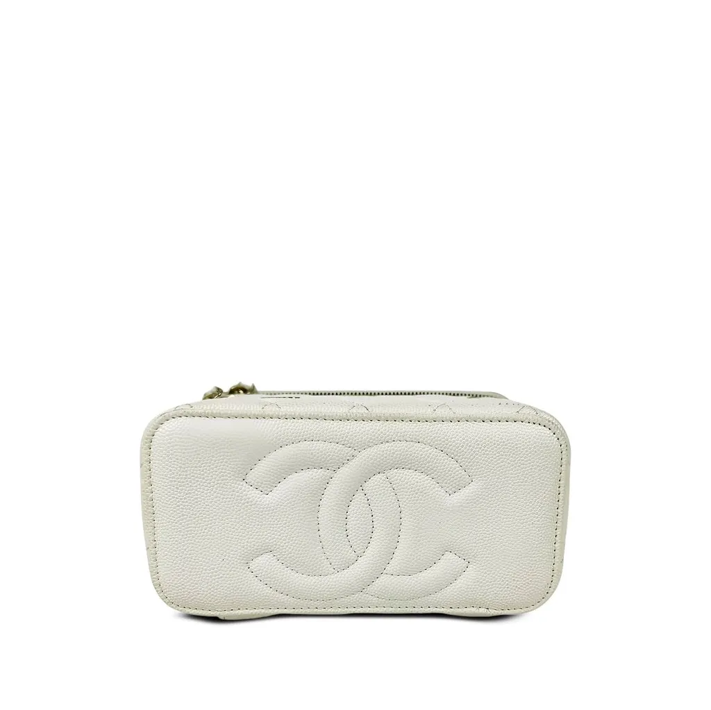 Chanel Small Quilted Caviar Coco Casino Vanity Case White Leather Good - Inside View
