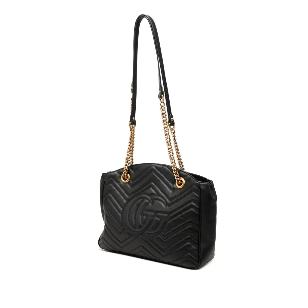 Gucci Medium GG Marmont Matelasse Calfskin Chain Shoulder Bag Black Leather Very good - Back View