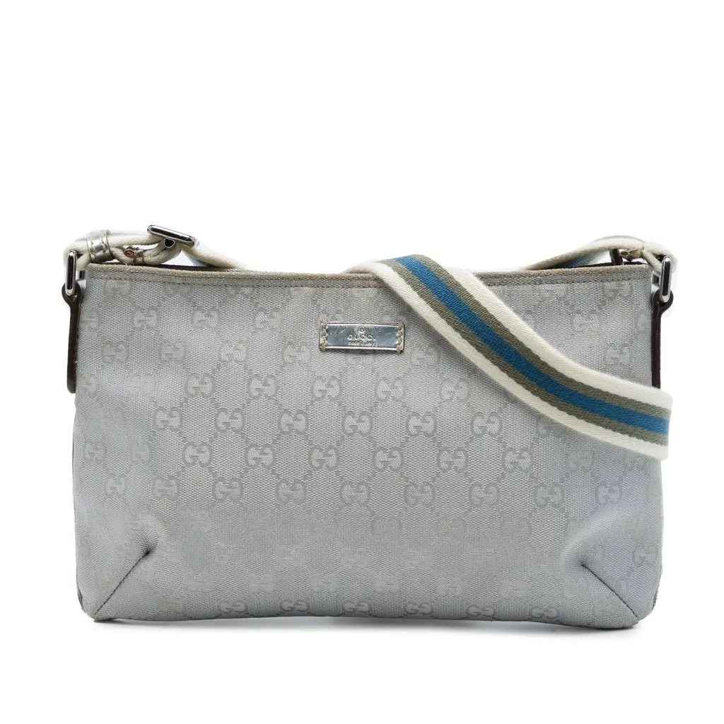 Gucci GG Canvas Web Crossbody Silver Canvas Very good - Front View