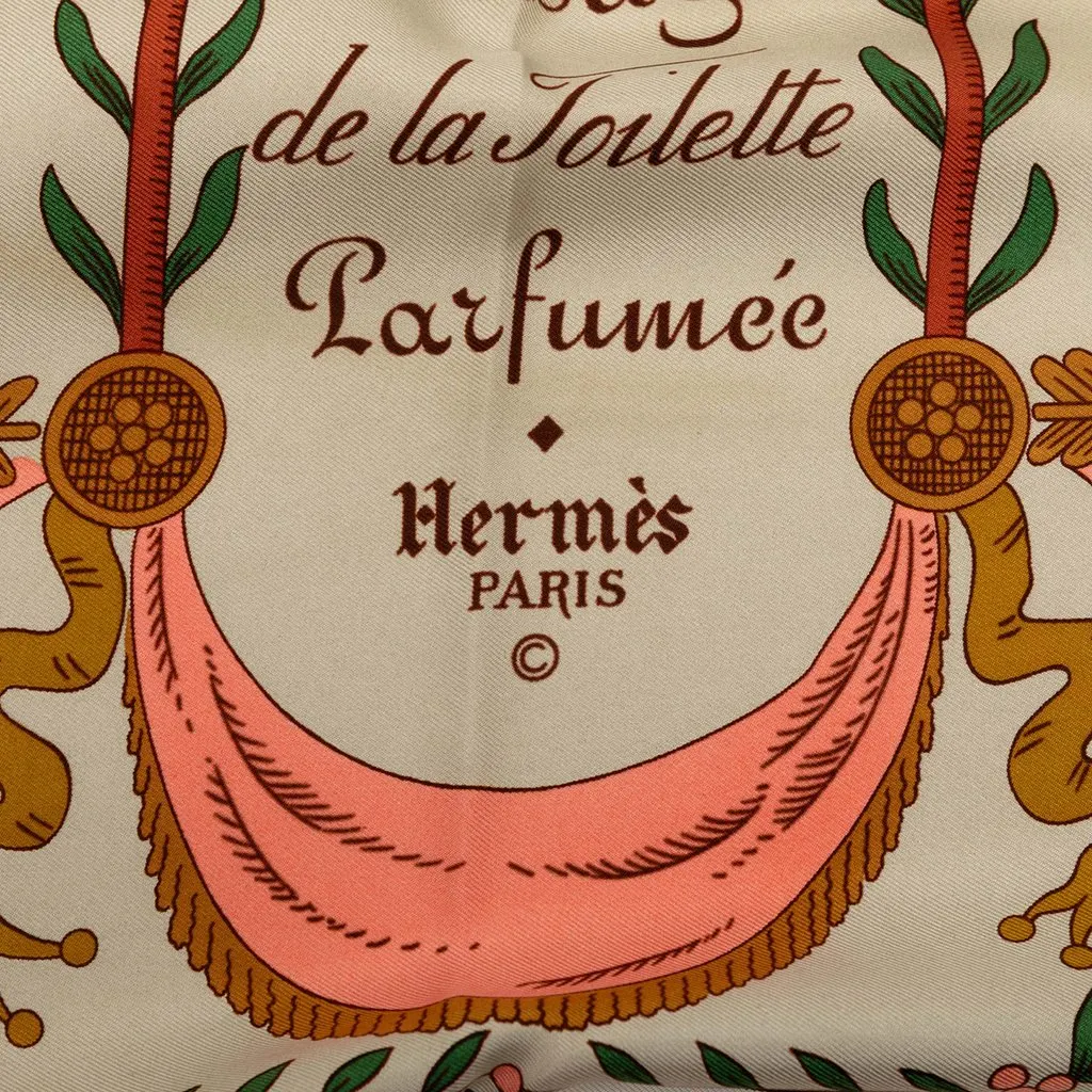 Hermès Huile Rafraichissante a L Usage de la Toilette Parfumee Silk Scarf 90 White Silk Good - Box View