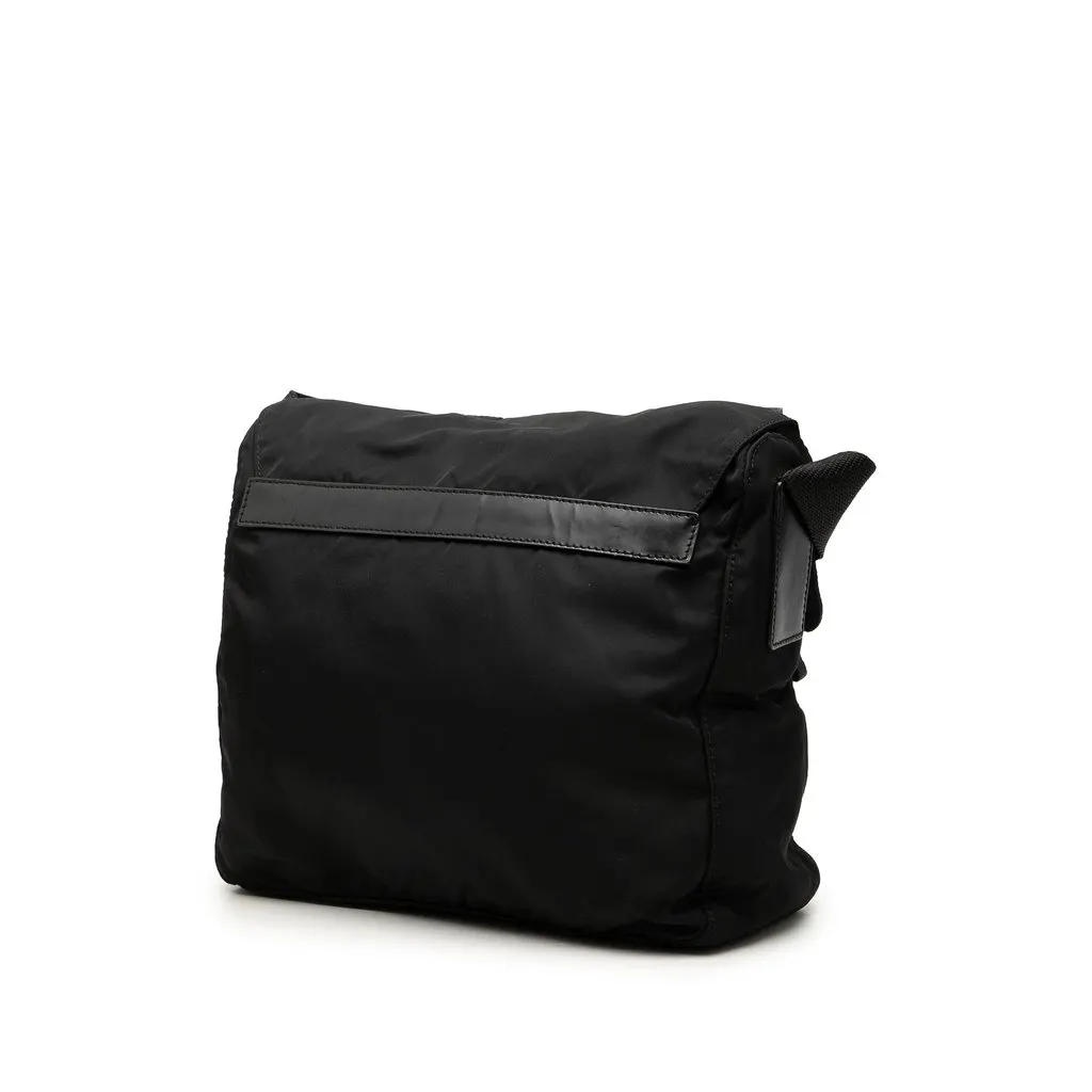 Prada Tessuto Zip Buckle Messenger Bag Black Very good - Back View