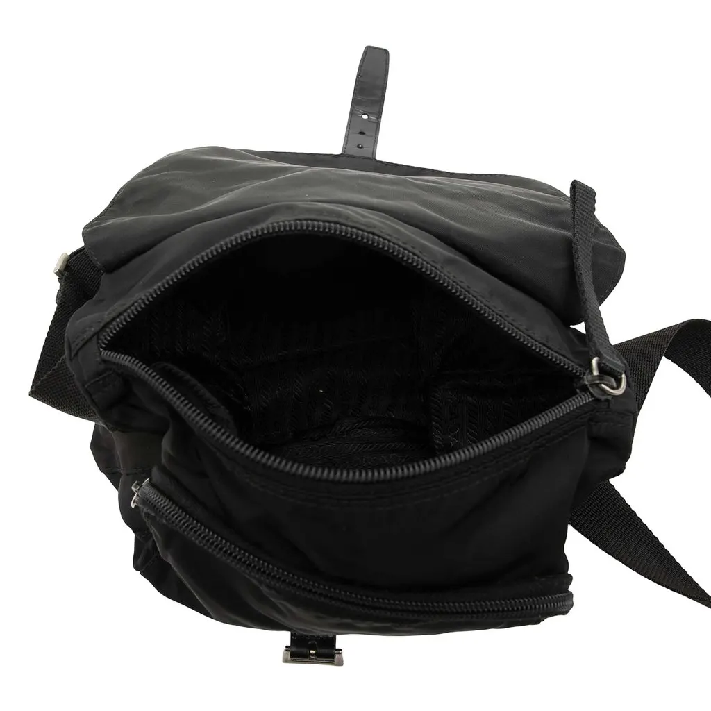 Prada Tessuto Zip Buckle Messenger Bag Black Very good - Model View