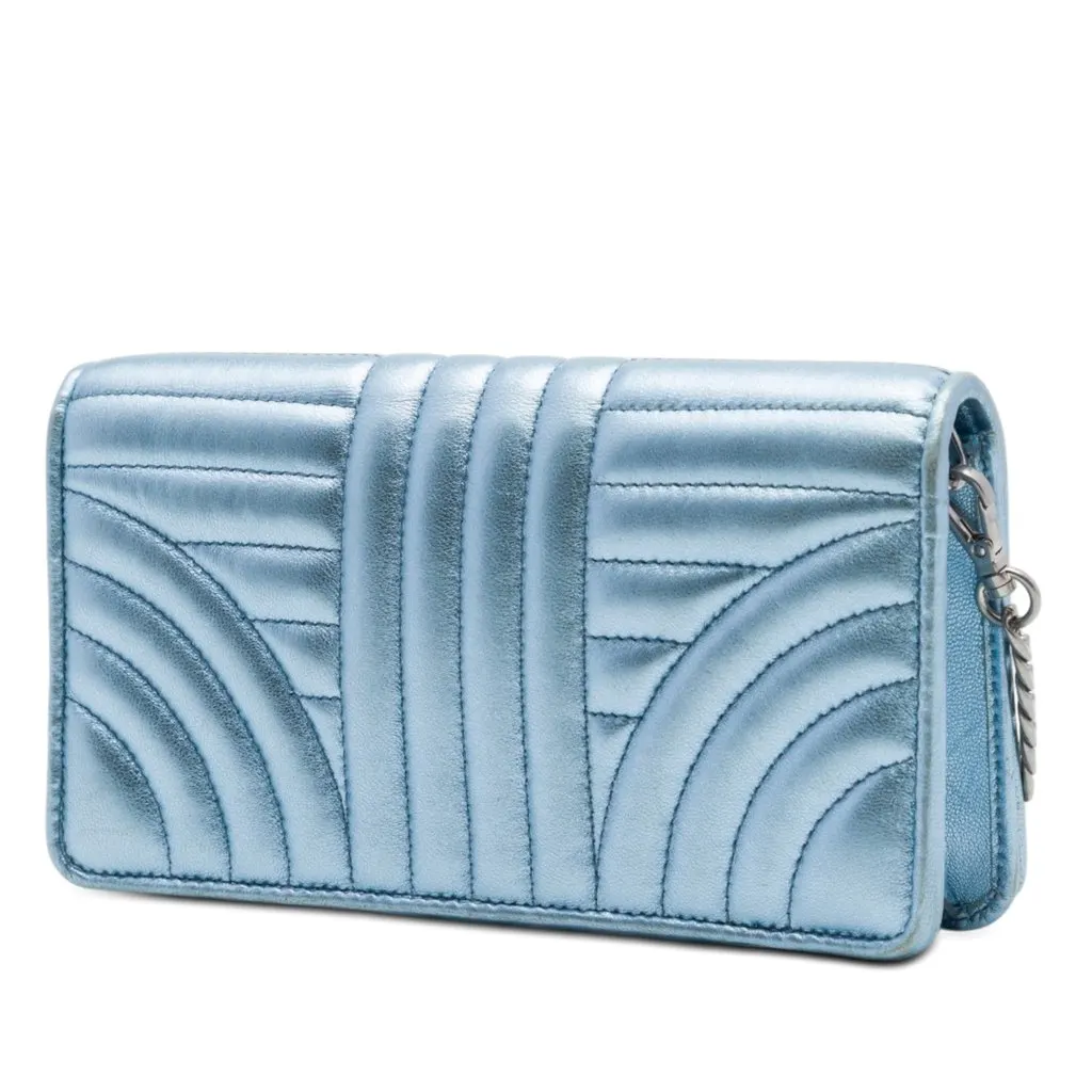 Prada Metallic Soft Calf Impunture Diagramme Wallet on Chain Blue Leather Very good - Back View