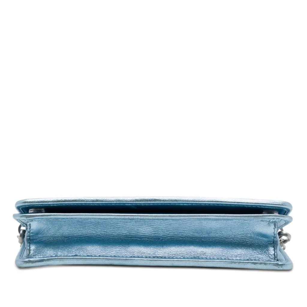 Prada Metallic Soft Calf Impunture Diagramme Wallet on Chain Blue Leather Very good - Inside View