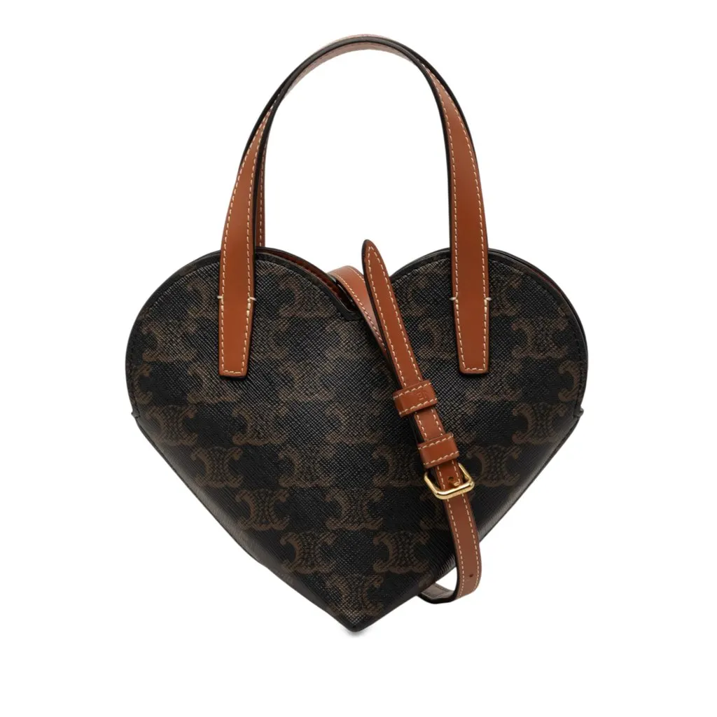 Celine Teen Triomphe Coated Canvas Coeur Satchel Brown Very good - Front View