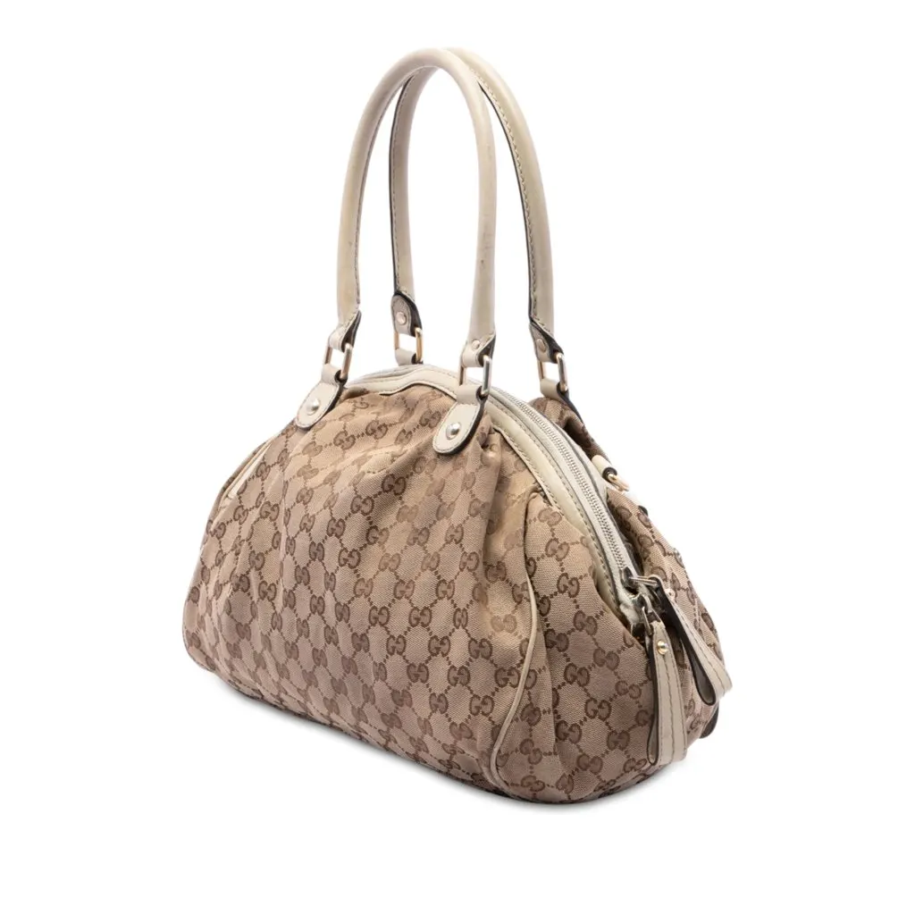 Gucci GG Canvas Sukey Satchel Beige Canvas Good - Back View
