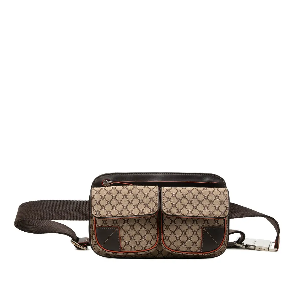 Celine Macadam Canvas Double Pocket Belt Bag Beige Very good - Front View