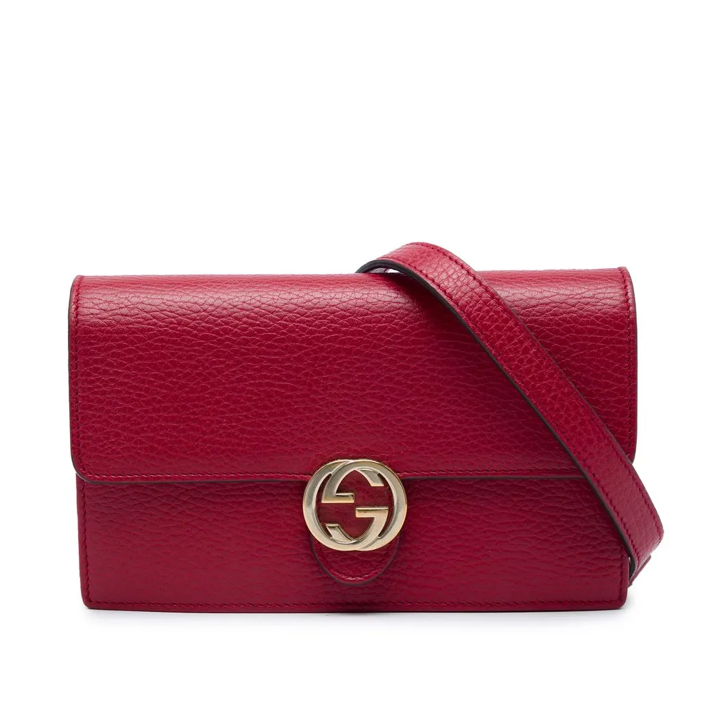 Gucci Dollar Calfskin Interlocking G Wallet on Chain Red Leather Very good - Front View