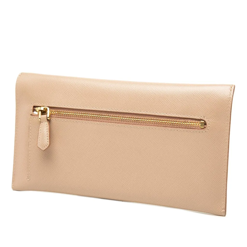 Prada Saffiano Envelope Wallet Beige Leather Good - Back View