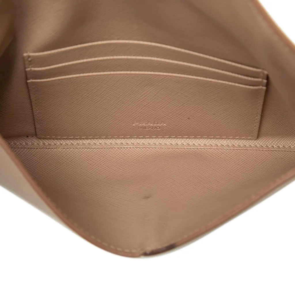 Prada Saffiano Envelope Wallet Beige Leather Good - Model View