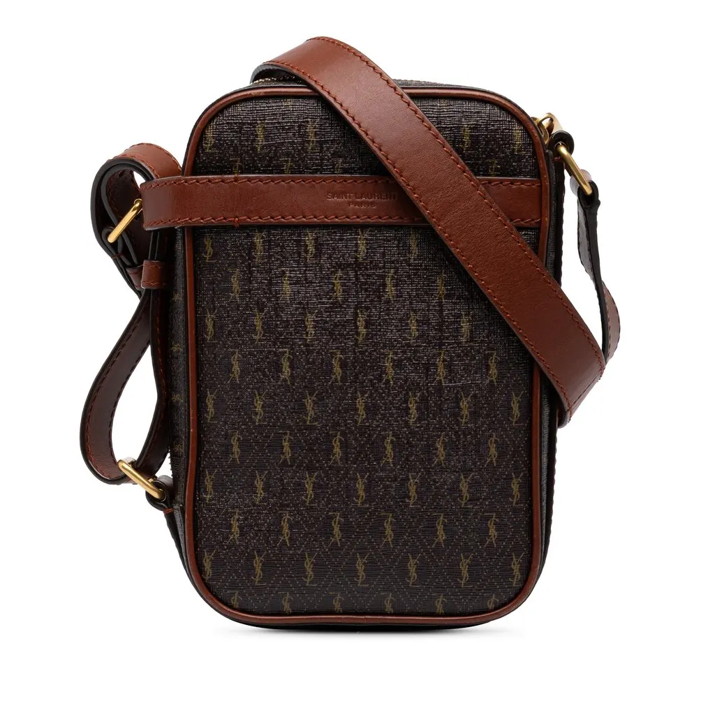 Saint Laurent Le Monogramme Coated Canvas Pouch Crossbody Brown Canvas Very good - Front View
