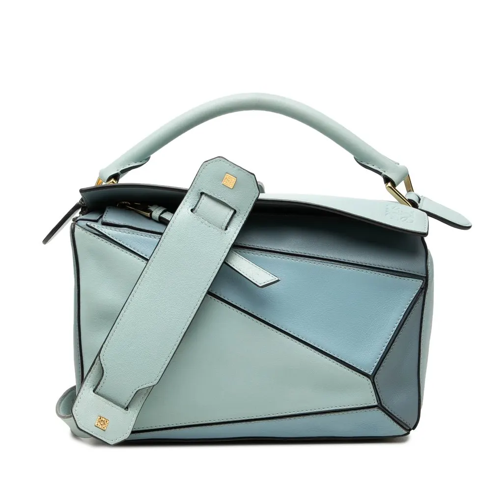 Loewe Small Tricolor Calfskin Puzzle Satchel Blue Leather Good - Front View