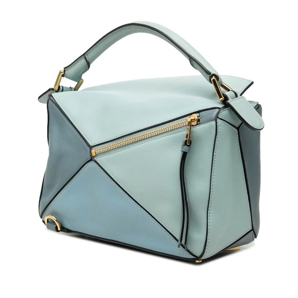 Loewe Small Tricolor Calfskin Puzzle Satchel Blue Leather Good - Back View