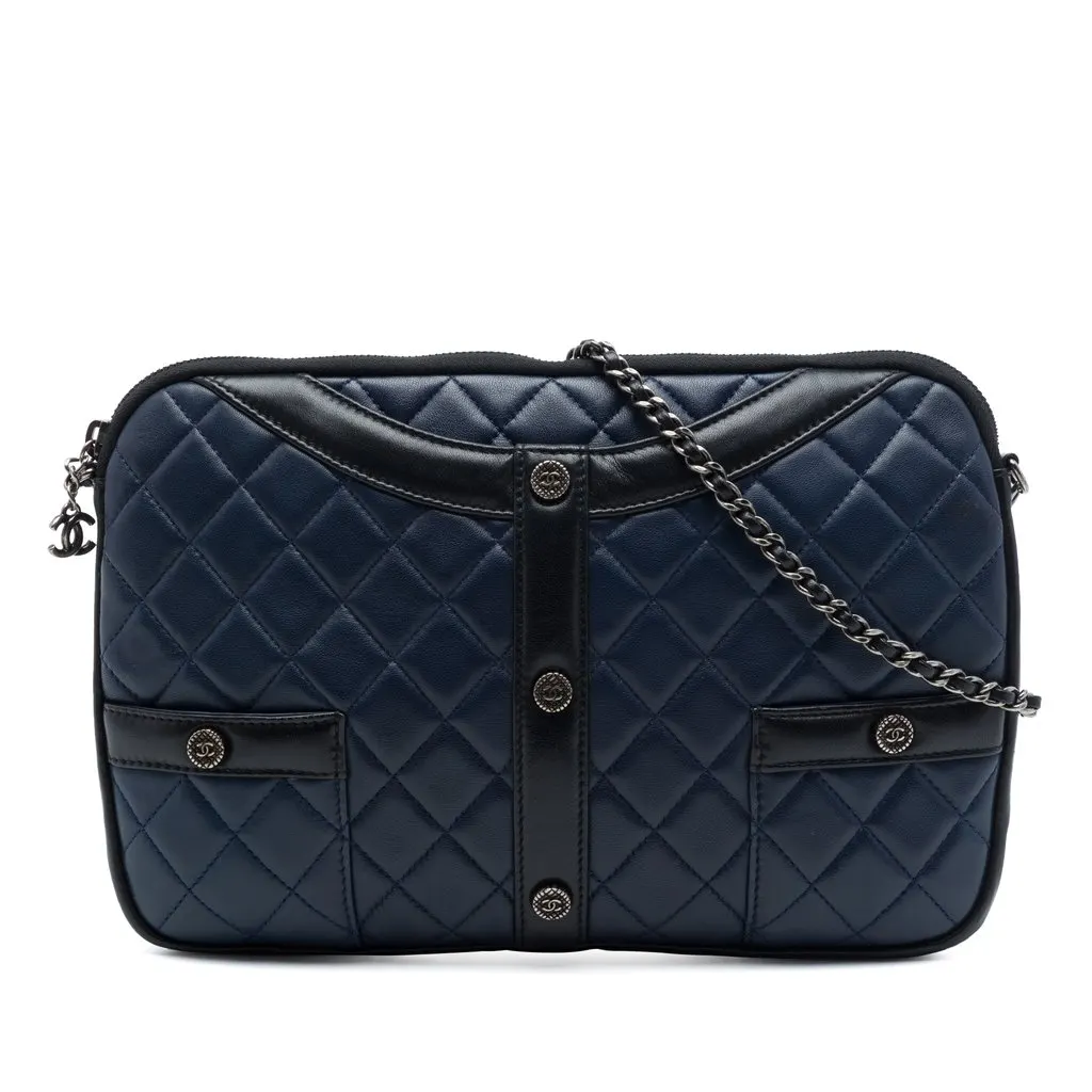 Chanel Small Quilted Lambskin Girl Clutch on Chain Blue Leather Very good - Front View