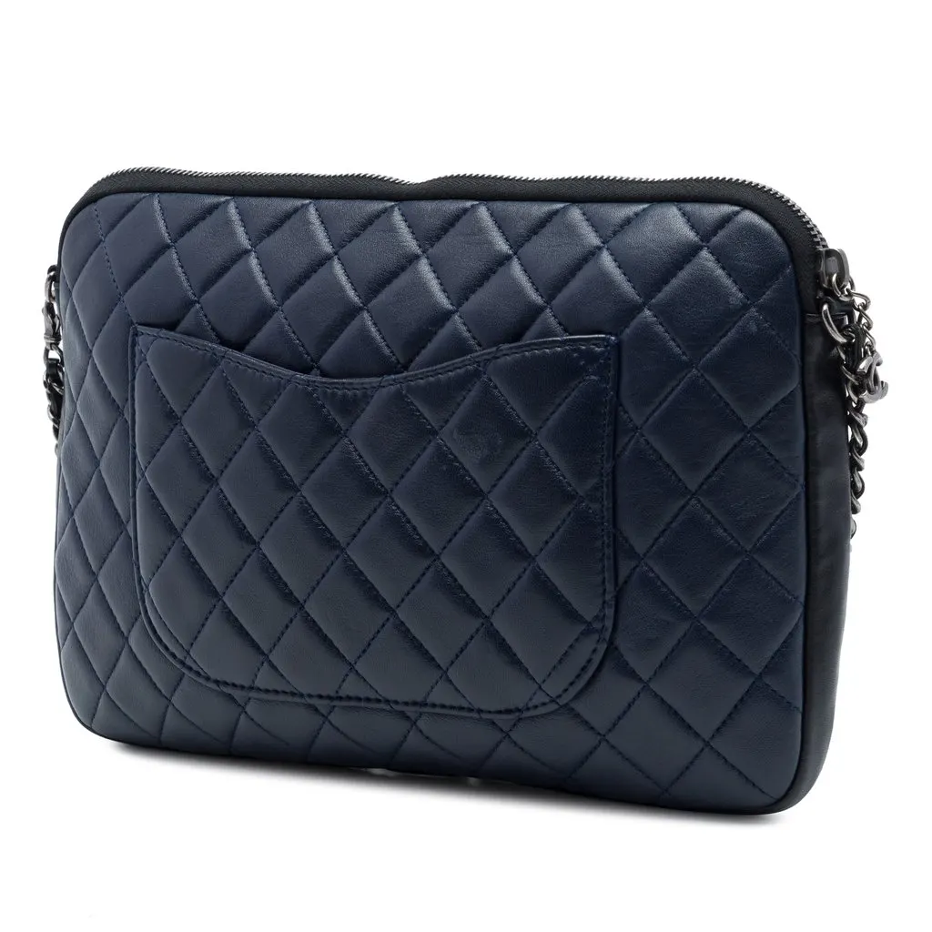 Chanel Small Quilted Lambskin Girl Clutch on Chain Blue Leather Very good - Back View