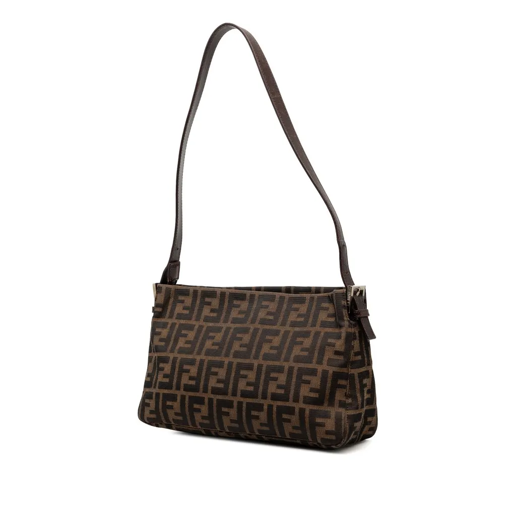 Fendi Zucca Canvas Shoulder Bag Brown Very good - Back View