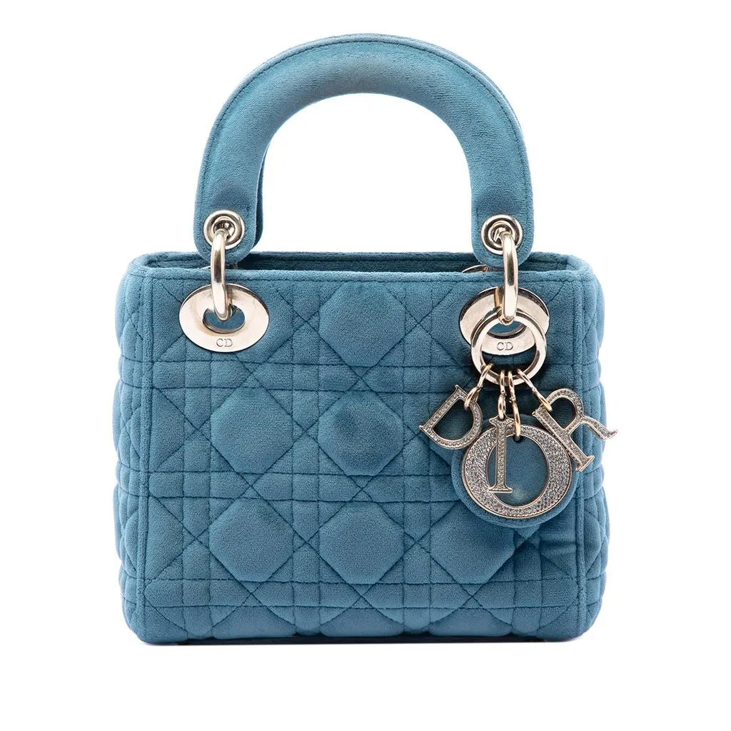 Dior Mini Velvet Cannage Lady Dior Blue Very good - Front View