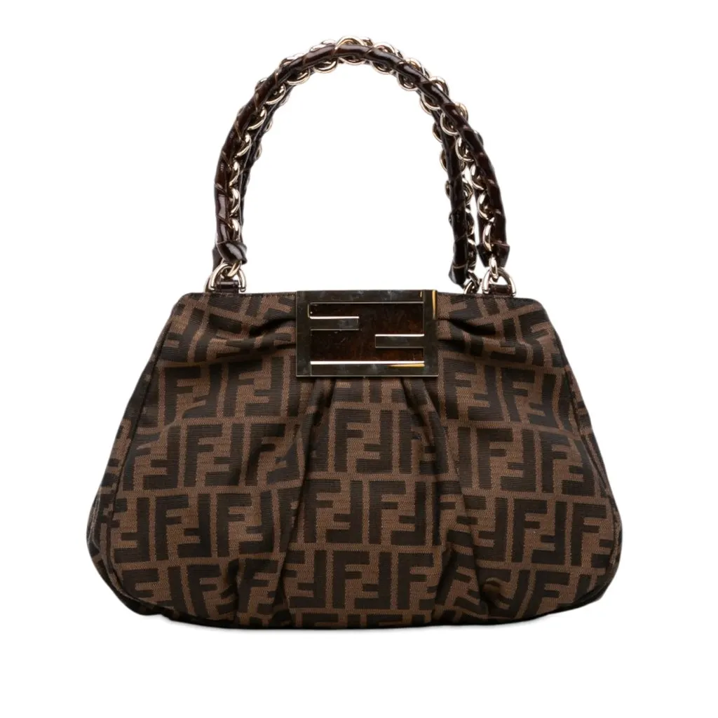 Fendi Small Zucca Canvas Mia Chain Tote Brown Canvas Good - Front View