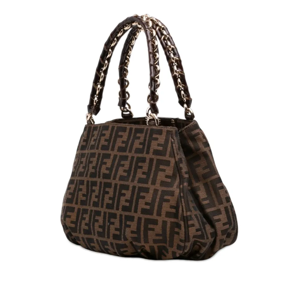 Fendi Small Zucca Canvas Mia Chain Tote Brown Canvas Good - Back View