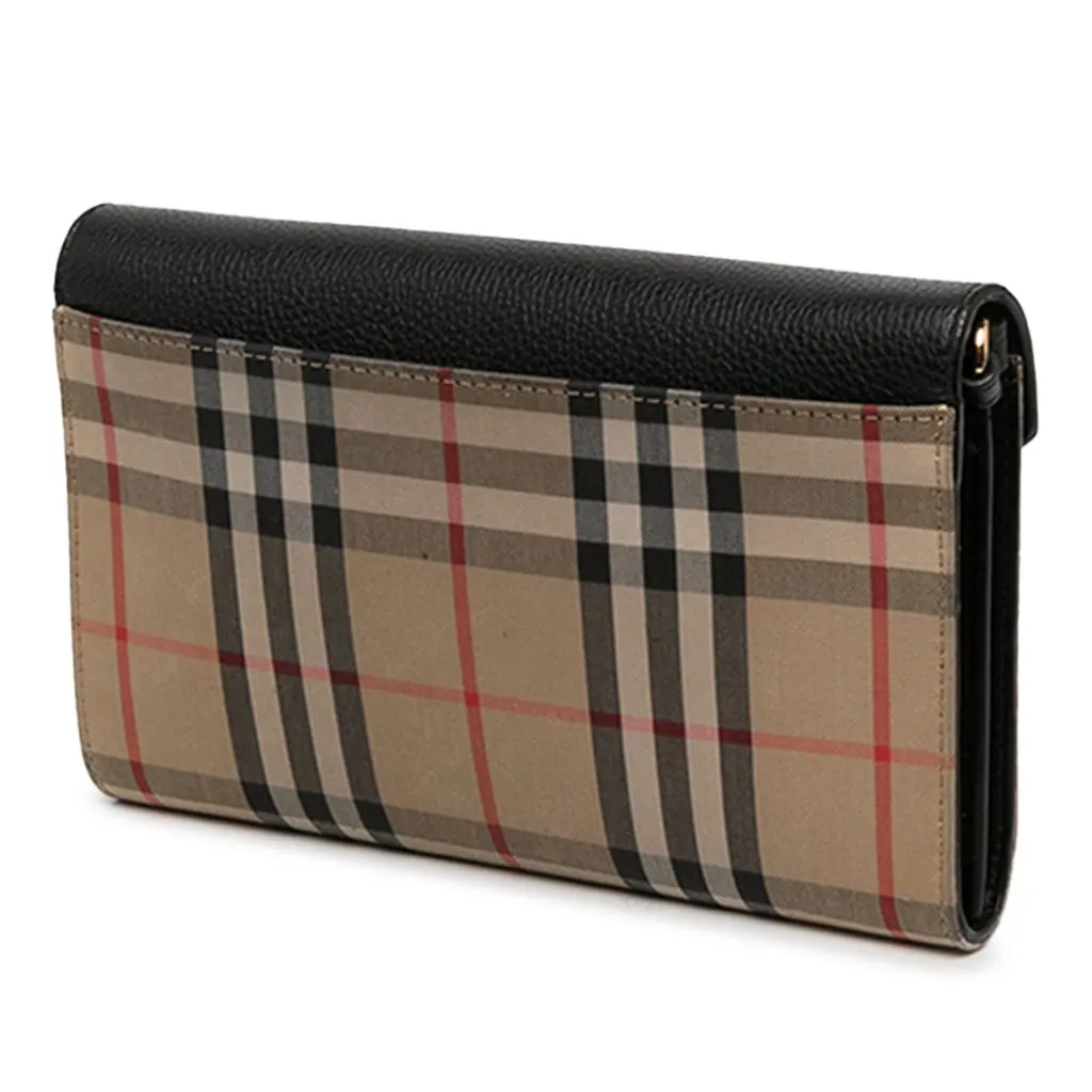 Burberry House Check Canvas and Leather Hannah Wallet on Strap Beige Canvas Very good - Back View