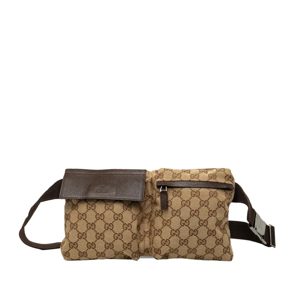 Gucci GG Canvas Double Pocket Belt Bag Beige Canvas Very good - Front View