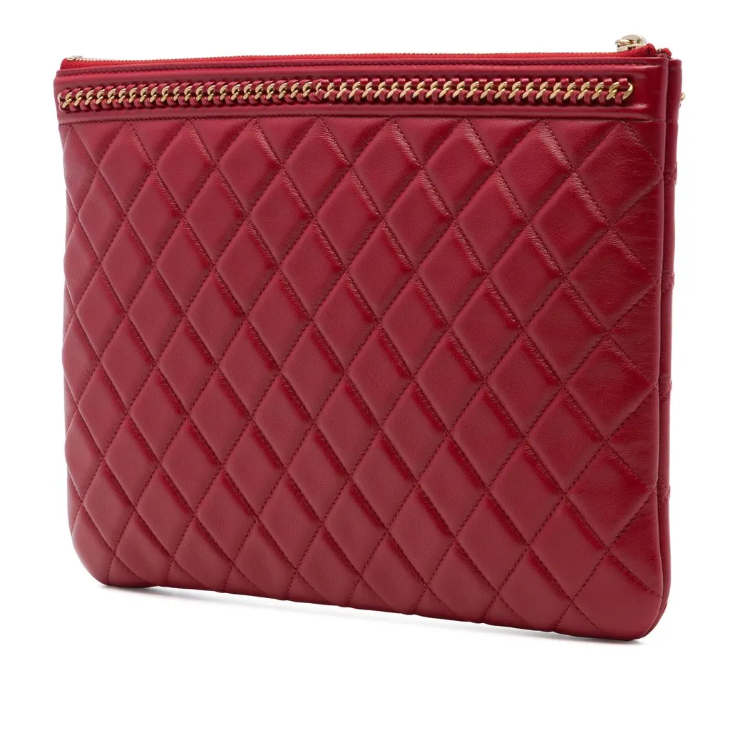 Chanel Medium Quilted Lambskin Chain Boy O Case Clutch Red Leather Very good - Back View