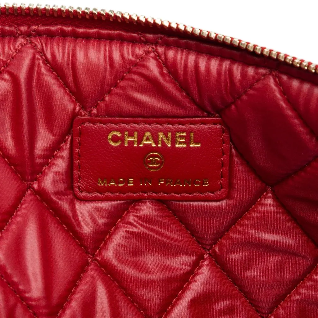 Chanel Medium Quilted Lambskin Chain Boy O Case Clutch Red Leather Very good - Box View