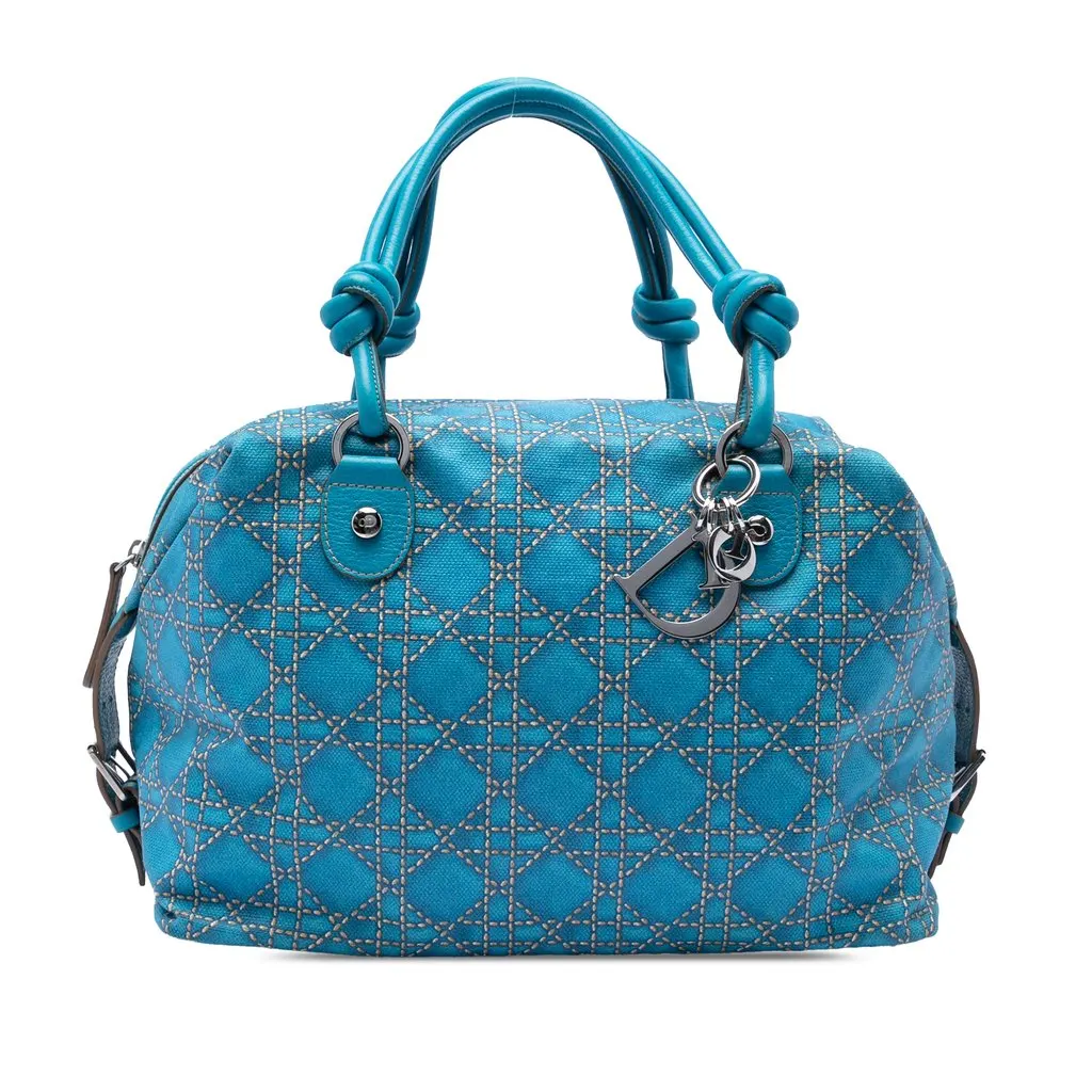 Dior Canvas Cannage Print Cherie Handbag Blue Very good - Front View