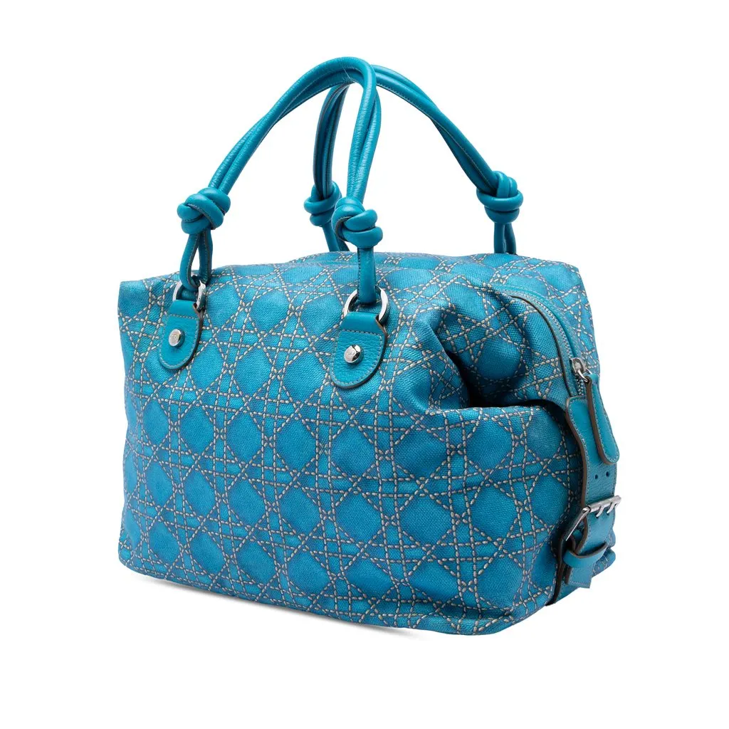 Dior Canvas Cannage Print Cherie Handbag Blue Very good - Back View