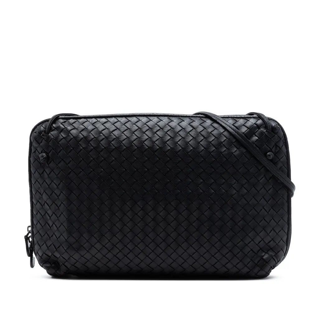 Bottega Veneta Large Nappa Intrecciato Nodini Crossbody Black Leather Very good - Front View